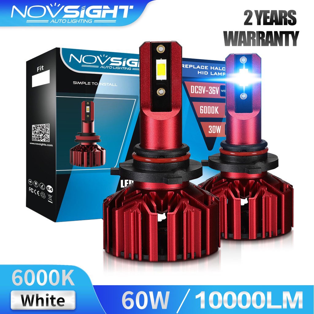 Novsight ไฟหน้ารถ ไฟตัดหมอก รับประกัน 2 ปี หลอดไฟหน้ารถยนต์ H4 H11 9005 9006 LED 60W 10000LM 6000K ชุดเปลี่ยน 2 ชิ้น