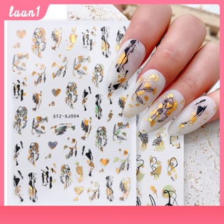 สติ๊กเกอร์ติดเล็บ ลายน่ารักมากๆ มาใหม่ New Nail Enhancement Sticker Hot Gold Leopard Pattern Black Gold Rose Gold Plant Abstract Line Back Glue Nail Sticker Cod