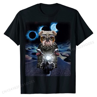 [S-5XL] เสื้อยืด ผ้าฝ้าย พิมพ์ลาย Bulldog Ride Motorcycle Cruising Desert with Eclipse สําหรับผู้ชาย