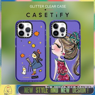 【Glitter CASETiFY】 Art Cartoon Girl Phone Case Compatible for iPhone 14 13 12 11 Pro Max Case Transparent Shockproof Protective Hard Back Acrylic Cover