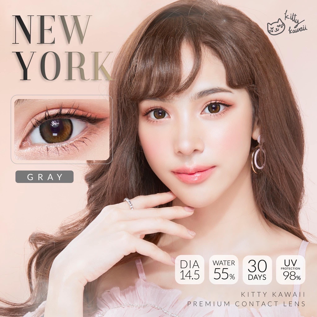 🔥 คอนแทคเลนส์ 💗ขนาดกลาง💗 New York Brown/ Gray (kittykawaii) - รูปที่ 2