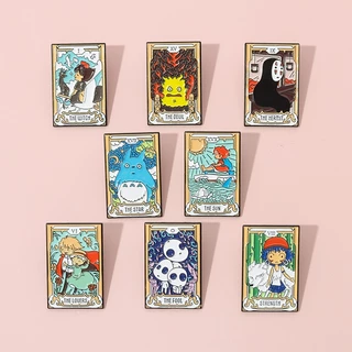 เข็มกลัดโลหะ ทรงสี่เหลี่ยม ลายการ์ตูน Riman Peripheral My Neighbor Totoro Moving Castle Tarot Card ของขวัญสําหรับเพื่อน