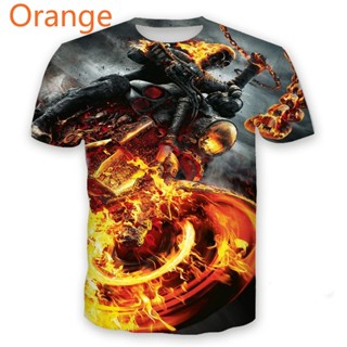 เสื้อยืดแขนสั้น พิมพ์ลาย Ghost Rider 3D สีดํา