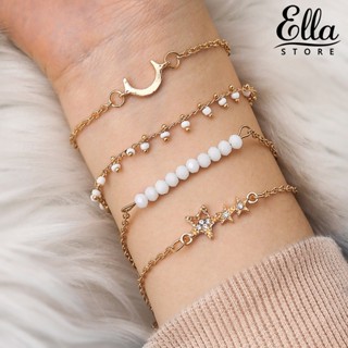 Ellastore123 สร้อยข้อมือโซ่ ประดับพลอยเทียม รูปดาว สีทอง ปรับได้ 4 ชิ้น ต่อชุด