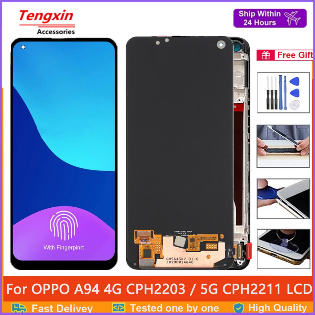 6.43 "; A94 จอแสดงผลสําหรับ OPPO A94 5G CPH2211 lcd A94 4G CPH2203 พร้อมลายนิ้วมือ LCD และ Touch Scr