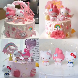 โมเดลท็อปเปอร์ รูปการ์ตูนแมว Hello Kitty Melody น่ารัก สําหรับตกแต่งเค้กวันเกิดเด็ก DIY