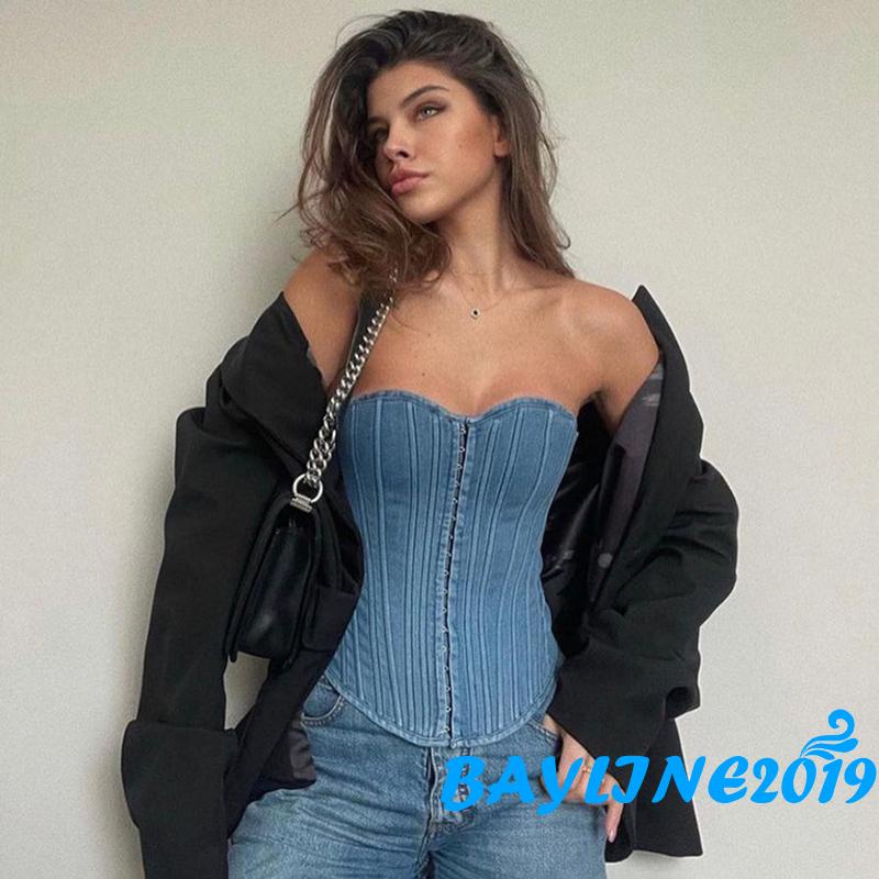 Bay-women Tube Top, Strapless Backless Buckled Lacing Slim Summer Ladies Vest for Club Party