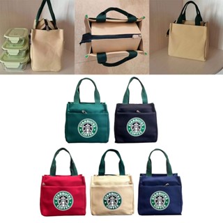 Focuslife Starbucks กระเป๋าถือ ผ้าแคนวาส แบบหนา สําหรับใส่กล่องอาหารกลางวัน พนักงานออฟฟิศ