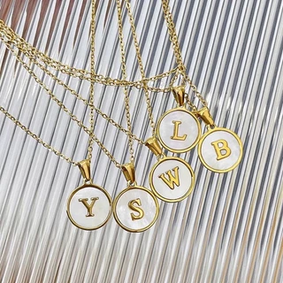 📌พร้อมส่งในไทย📌 เครื่องประดับ สร้อยตัวอักษรA-Z สร้อยคอคู่รัก วงกลม สร้อยสีทอง NF2