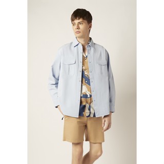 ESP เสื้อเชิ้ตแขนยาวแต่งกระเป๋า ผู้ชาย สีฟ้า | Double Pocket Long Sleeve Shirt | 3690