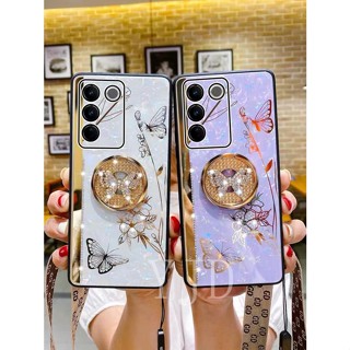 Yjd เคสโทรศัพท์มือถือ กันกระแทก ประดับเพชร พร้อมแหวนผีเสื้อ สําหรับ Vivo V27 Pro V27e