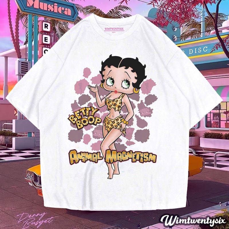 2023เสื้อยืดผ้าฝ้าย เสื้อยืดคอกลม แขนสั้น ผ้าฝ้ายแท้ พิมพ์ลายการ์ตูน Miss Betty Betty Boop สไตล์ยุโร