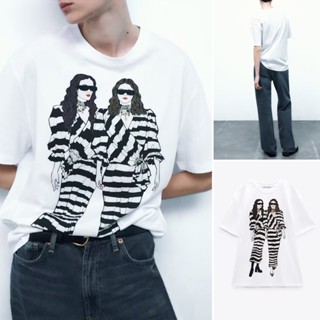 Zara 23 เสื้อยืดคอกลม แขนสั้น พิมพ์ลาย ทรงหลวม เข้ากับทุกการแต่งกาย แฟชั่นฤดูใบไม้ผลิ สําหรับเด็กผู้หญิง1165173