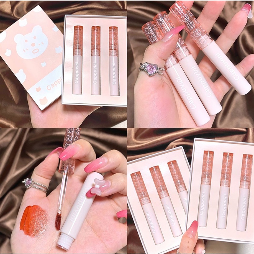 ลิปกลอสCappuvini บับเบิลแบร์ ลิปสติก เคลือบริมฝีปาก สีนู้ด ธรรมชาติ สไตล์เกาหลี สําหรับนักเรียน