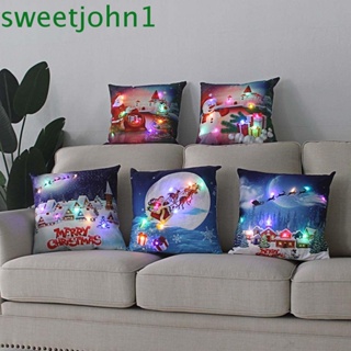 Sweetjohn ปลอกหมอน ลายซานตาคลอส มีไฟ Led สําหรับตกแต่งบ้าน ห้องนั่งเล่น