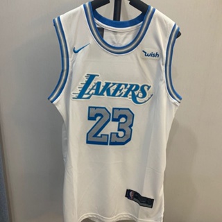 Lakers No. แฟชั่นคลาสสิก เสื้อกีฬาบาสเก็ตบอล ปักลายโลโก้ JMES 23 James City Edition สีขาว สําหรับผู้ชาย 2021 436654