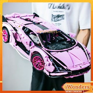 Lamborghini Sián FKP 37 （สีชมพู） 1:8 รถบล็อกตัวต่อ 911 GT3 RS เทคนิค Bugatti Chiron SP3 ของขวัญของเล่นเด็ก