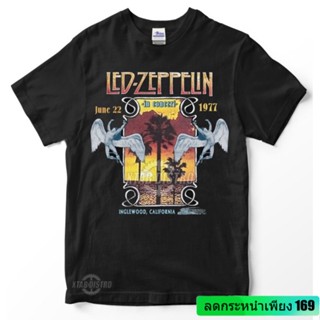 [S-5XL] Zeppelin เสื้อยืดลําลอง ผ้าฝ้าย 100% แขนสั้น พิมพ์ลายวงร็อค 5 INGLEWOOD CONCERT 1977 สไตล์วินเทจ พลัสไซซ์ สีดํา