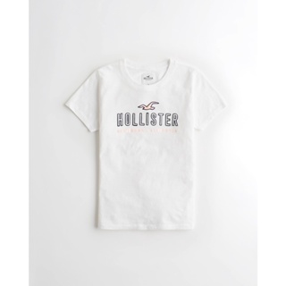 HOLLISTER เสื้อยืดแขนสั้นลําลอง คอกลม ผ้าฝ้าย ลายนกนางนวล สีขาว แฟชั่นฤดูร้อน สําหรับสตรี