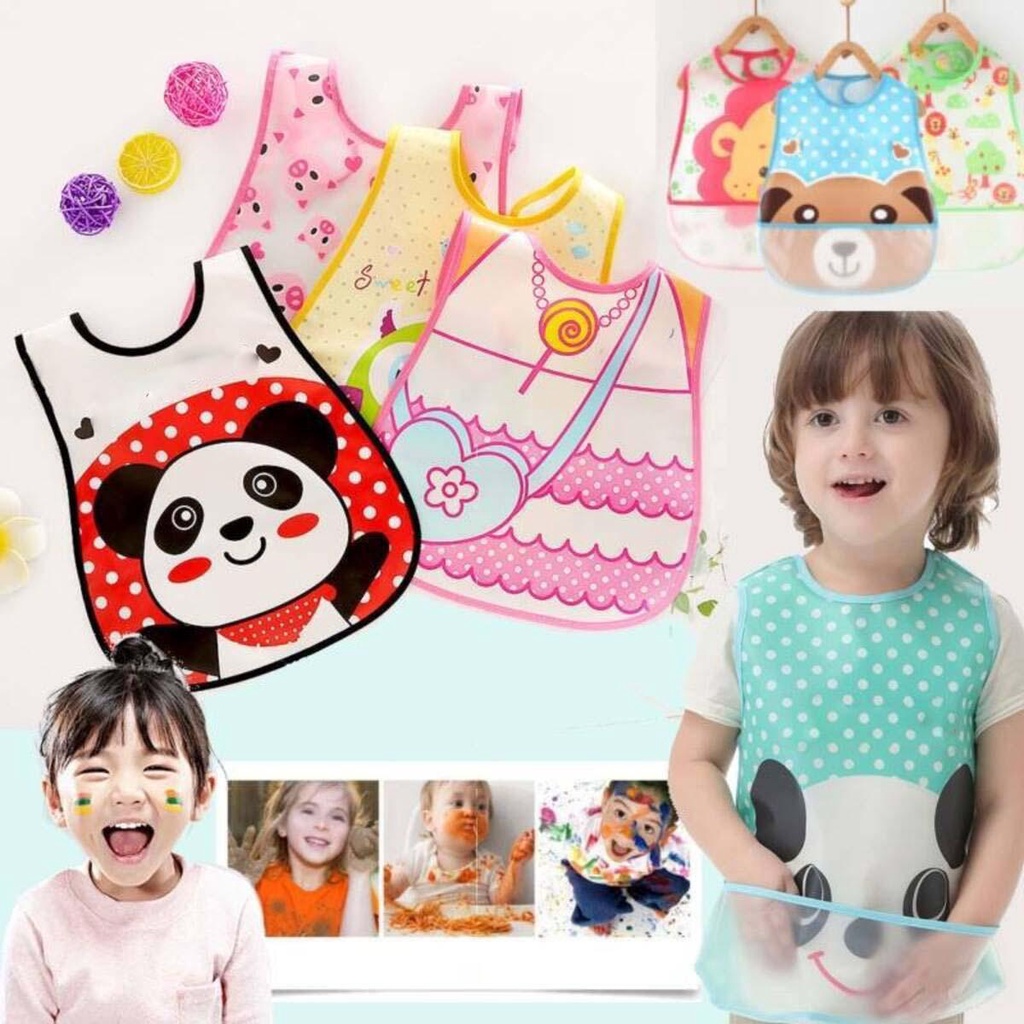 ​ผ้ากันเปื้อนพลาสติค กันน้ำ ​เหมาะสำหรับ 6 ขึ้นไป กันเปื้อนเด็ก แขนสั้น