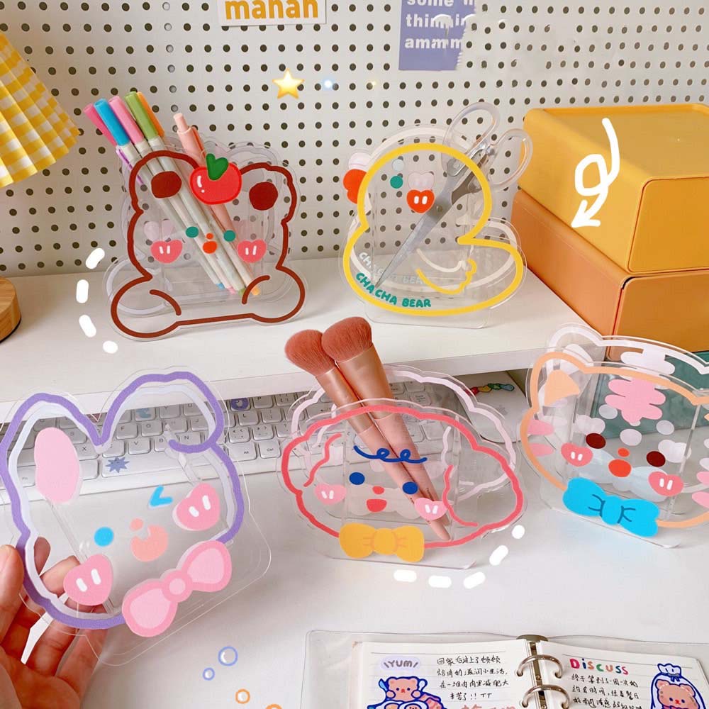 Helloshop ปลีก/ส่ง กล่องใส่ปากกา เครื่องเขียนอะคริลิคใส อเนกประสงค์ แบบเรียบง่าย 0686