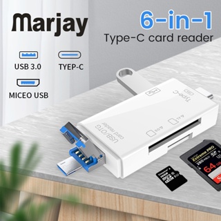 Marjay 6 in 1 อะแดปเตอร์การ์ดรีดเดอร์ OTG USB 3.0 เป็น Type C Micro USB แฟลชไดรฟ์ กล้อง TF Mini SD Cardreader