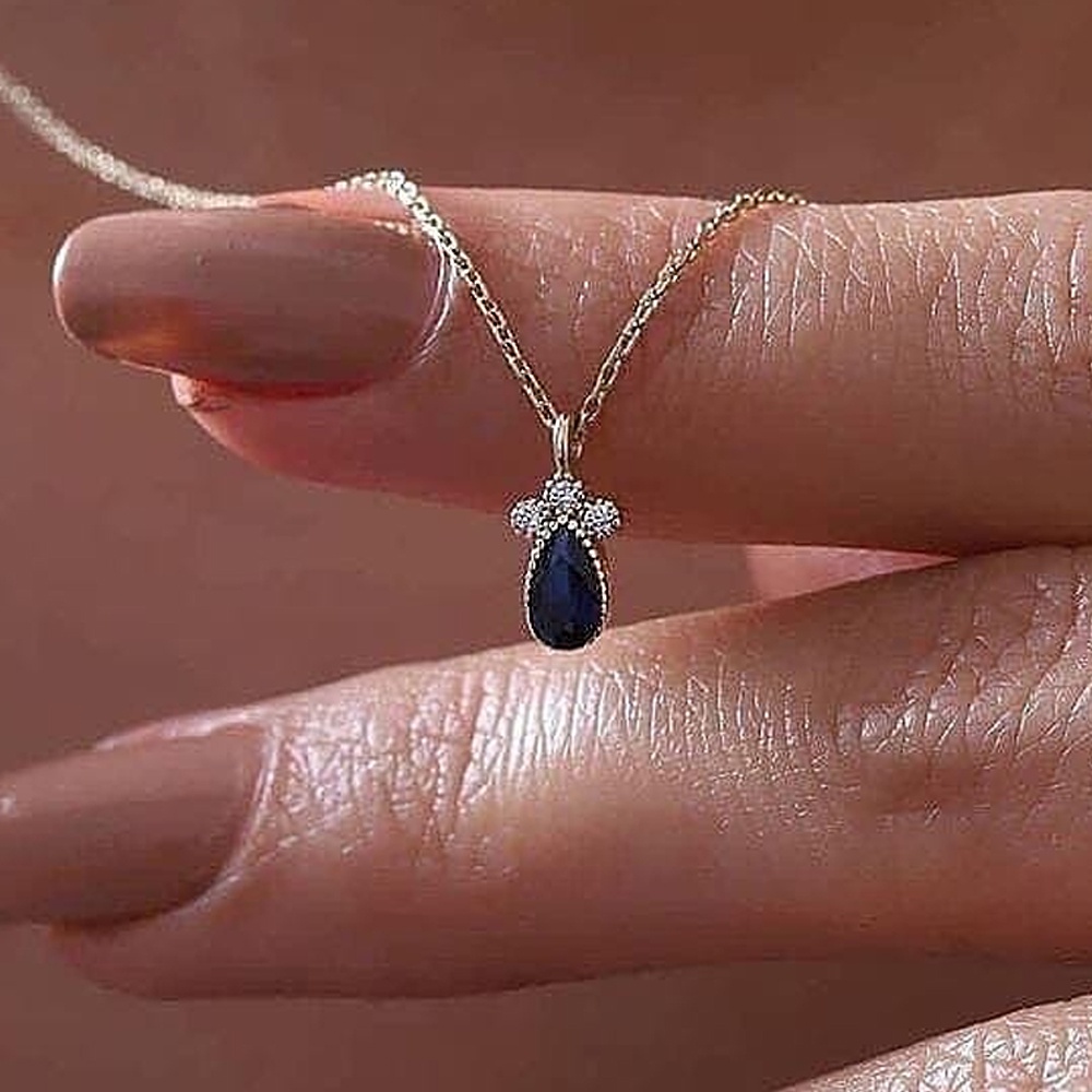 925 เงินสเตอร์ลิงประณีต Blue Pear Cubic Zirconia จี้สร้อยคอผู้หญิงงานแต่งงานอุปกรณ์เสริมแฟนซีครบรอบแฟชั่นเครื่องประดับ