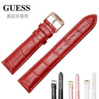 Guess สายนาฬิกาข้อมือ สายหนังวัวแท้ แต่งหัวเข็มขัด สีแดง สําหรับผู้หญิง และผู้ชาย 12 14 16 18 20 มม.