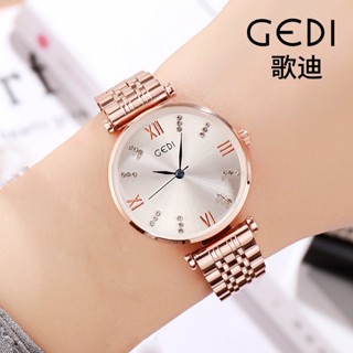 Gedi (ของแท้ 100%) นาฬิกาข้อมือแฟชั่น ลายจุด สายเหล็ก เพชร กันน้ํา 9500 สําหรับผู้หญิง (ฟรีกล่องนาฬิกาสวยหรู)