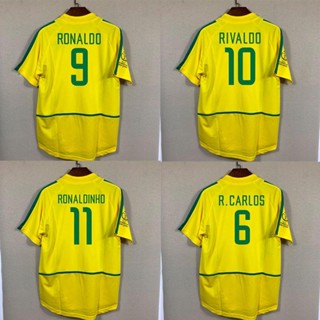 เสื้อกีฬาแขนสั้น ลายทีมชาติบราซิล 02 World Cup RonaldoBrazilJerseyI Ronaldobraziljersey สไตล์เรโทร