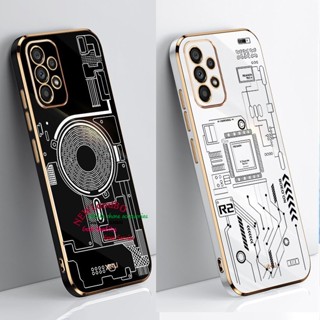 เคสโทรศัพท์มือถือ ซิลิโคน ลายวงจรไดอะแกรม Cyberpunk ขอบทอง สําหรับ Samsung Glaxy A52 A32 A72 A53 A73 A33 A13 A54 A74