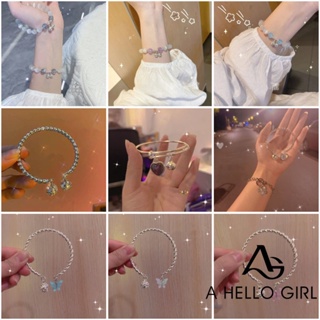 A HELLO GIRL สร้อยข้อมือ จี้กระดิ่งมูนสโตน ตาแมว ประดับคริสตัลเทียม ขนาดเล็ก เหมาะกับของขวัญ สําหรับผู้หญิง