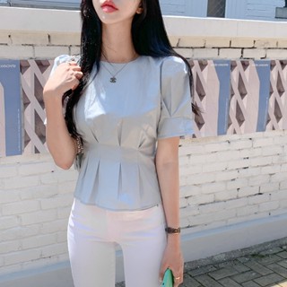 Blouse For Woman Short-Sleeved Shirt New Waist-Controlled Lace-up Lady Solid Color Top