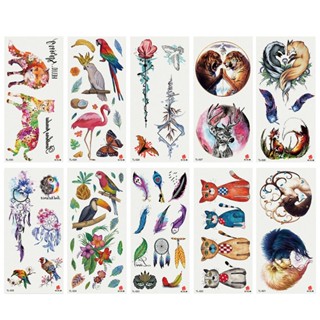 💋5PcsFashion Waterproof TemporaryFake Tattoo สติกเกอร์ร่างกาย AnimalFeather Decal