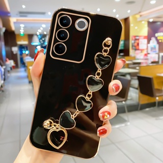 ใหม่ เคสโทรศัพท์มือถือ TPU แบบนิ่ม ลายหัวใจน่ารัก มีสายโซ่คล้อง สําหรับ VIVO V29 5G VIVOV29 2023