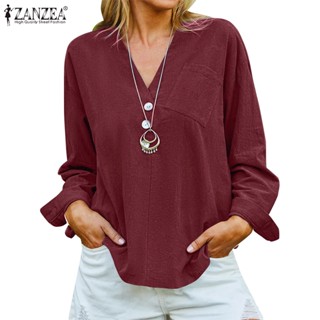 ZANZEA Women ELegant V Neck Long Sleeves Hoilday Solid Color Blouse