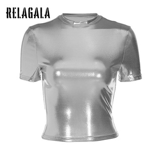 Relagala เสื้อยืด คอกลม แขนสั้น สีพื้น ทรงสลิม แฟชั่นสําหรับผู้หญิง 2023