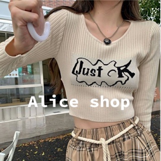 Alice  เสื้อผู้หญิง เสื้อแซ่บๆ เสื้อครอปเเขนยาว y2k อเมริกัน วินเทจ  ทันสมัย สบาย สวยงาม ins A29J0LM 36Z230909