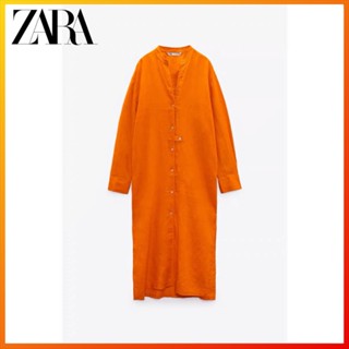 Zara ชุดเดรส ผ้าลินิน 3 สี แฟชั่นฤดูใบไม้ผลิ สําหรับผู้หญิง