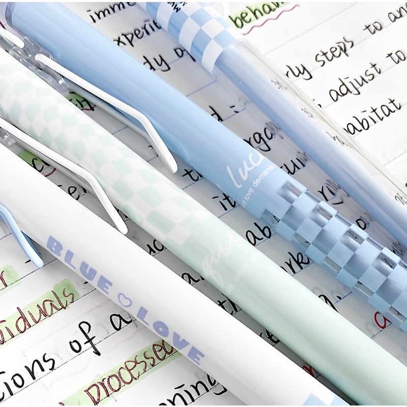 ปากกาเจล ลายตารางหมากรุก หมึกสีดํา 0.5 มม. สีฟ้า และสีขาว สร้างสรรค์ สําหรับสํานักงาน 4 ชิ้น