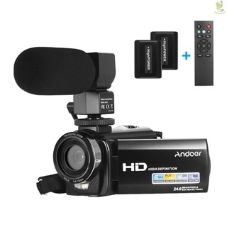 Andoer HDV-201LM 1080P FHD Digital Video Camera Camcorder DV Recorder 24MP 16X Digital Zoom 3.0 Inch LCD Screen with 2pcs Rechargeable Batteries + External Microphone