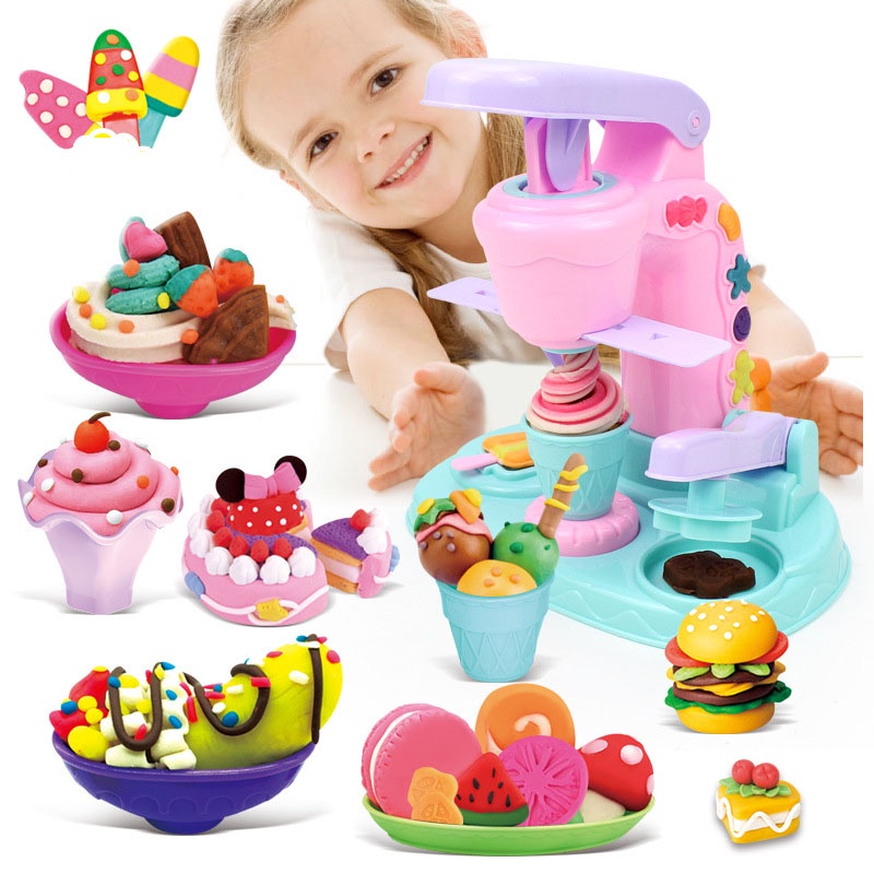 【พร้อมส่ง】ชุดของเล่นเครื่องทําไอศครีม เครื่องทำไอศกรีมโคลนสี ชุดแม่พิมพ์ทำขนมไอศครีมแฮนด์เมดสำหรับเด็ก ของเล่นเด็ก