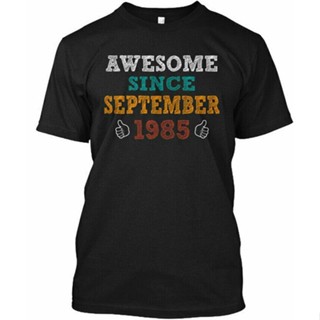 เสื้อยืดลําลอง ผ้าฝ้าย แขนสั้น พิมพ์ลาย Born In September 1985 แฟชั่นสําหรับผู้ชาย 34 ปี_03