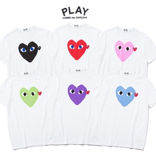 พร้อมส่ง เสื้อยืดแขนสั้นลําลอง คอกลม ผ้าฝ้ายแท้ พิมพ์ลายหัวใจ PLAY ขนาดใหญ่ สําหรับผู้ชาย และผู้หญิง