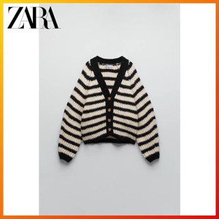 Zara ใหม่ เสื้อแจ็กเก็ตถัก ลายทาง ทรงหลวม แฟชั่นฤดูหนาว สําหรับผู้หญิง