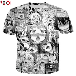 เสื้อยืดแขนสั้น พิมพ์ลาย Ahegao Hentai Expression 3 มิติ สําหรับผู้ชาย