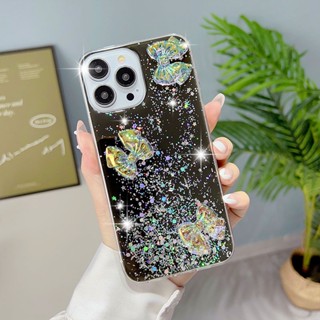 เคสโทรศัพท์มือถือ แบบนิ่ม ลายผีเสื้อ 3D ประดับกลิตเตอร์ หรูหรา สําหรับ Vivo Y22s Y22 Y16 Y02s Y20 Y20i Y20s Y12s Y21 Y21s Y33S Y33T V23E V23 Y75 Y55 T1 Y77 V25 V25E 5G 2022