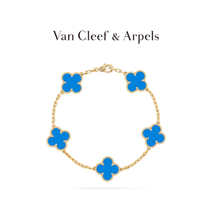 [พร้อมกล่องบรรจุภัณฑ์] Vca Van Cleef &amp; Arpels Alhambra Four Leaf Lucky K Gold Agate Five Flower Bracelet