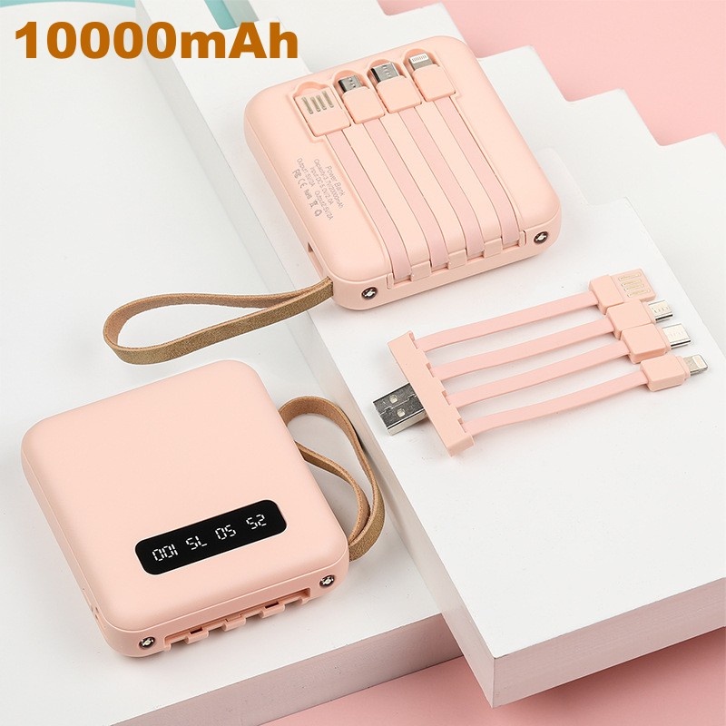 พาวเวอร์แบงค์ 10000mAh powerbank 3 เอาท์พุต ขนาดใหญ่ พกพาง่าย พร้อมสายเคเบิล Micro IPhone Type-C CDB