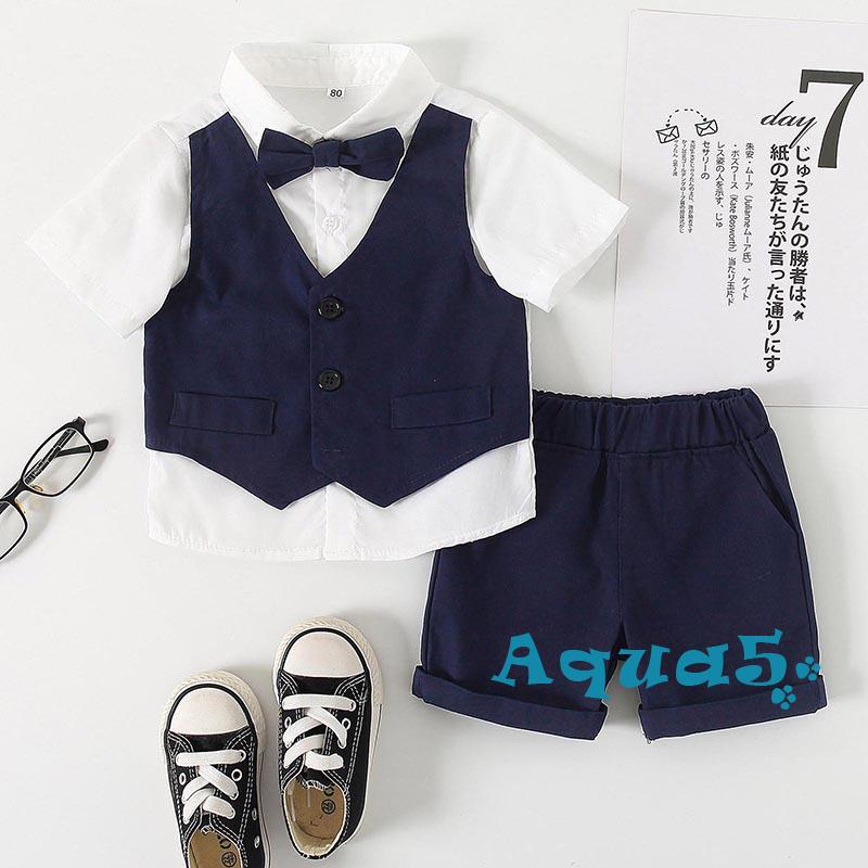 Aqq-เสื้อเบลเซอร์แขนสั้น กางเกงขาสั้น สีพื้น สําหรับเด็กผู้ชาย 2 ชิ้น